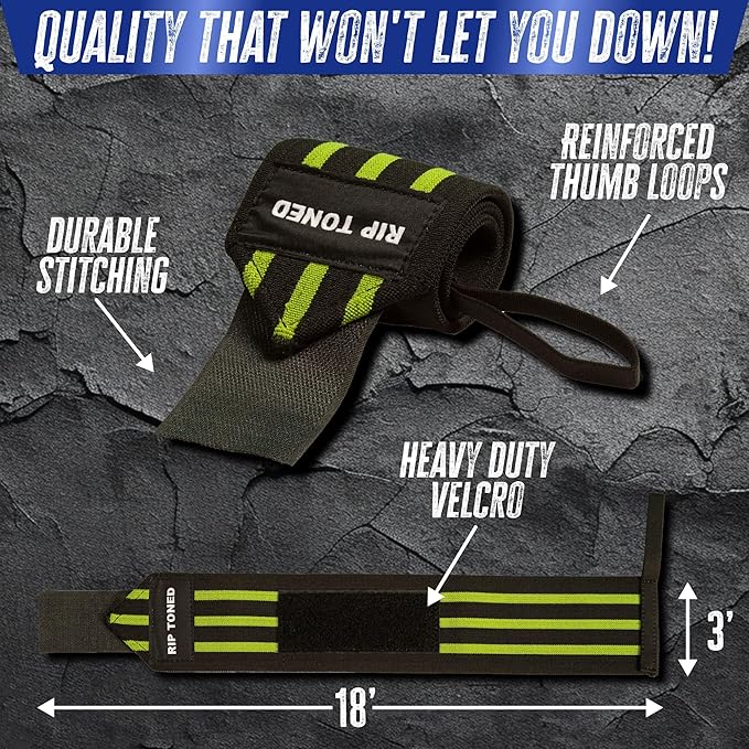 Rip Toned Wrist Wraps for Weightlifting – USPA & USAPL Approved 18" Wrist Straps for Powerlifting – Adjustable, Durable Gym Wraps with Thumb Loop – Quality Support for Men & Women