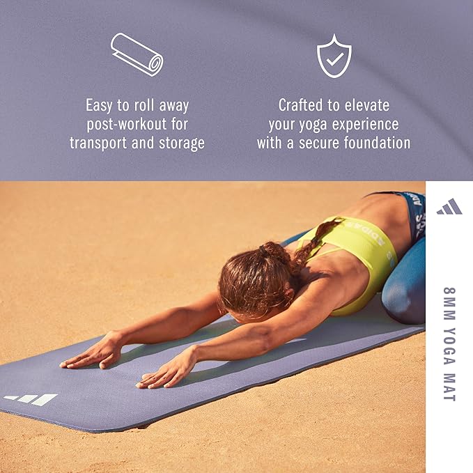 adidas Yoga Mat - Eco Friendly - Non Slip, Durable Textured Surface, 8mm