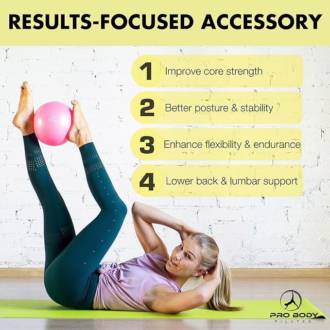 ProBody Pilates Small Exercise Ball with Pump - 9 Inch Workout Ball for Stability, Barre, Yoga, Core & Physical Therapy