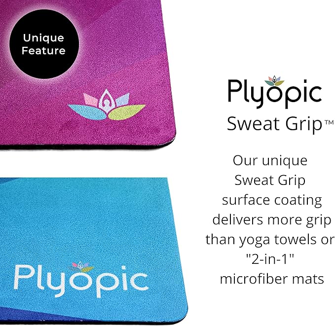 Plyopic. All In One Yoga Mat | Luxury Sweat-Grip Mat/Towel Combo | Ideal for Yoga, Hot Yoga, Bikram, Pilates, Workout & Exercise | Eco-Friendly Natural Rubber
