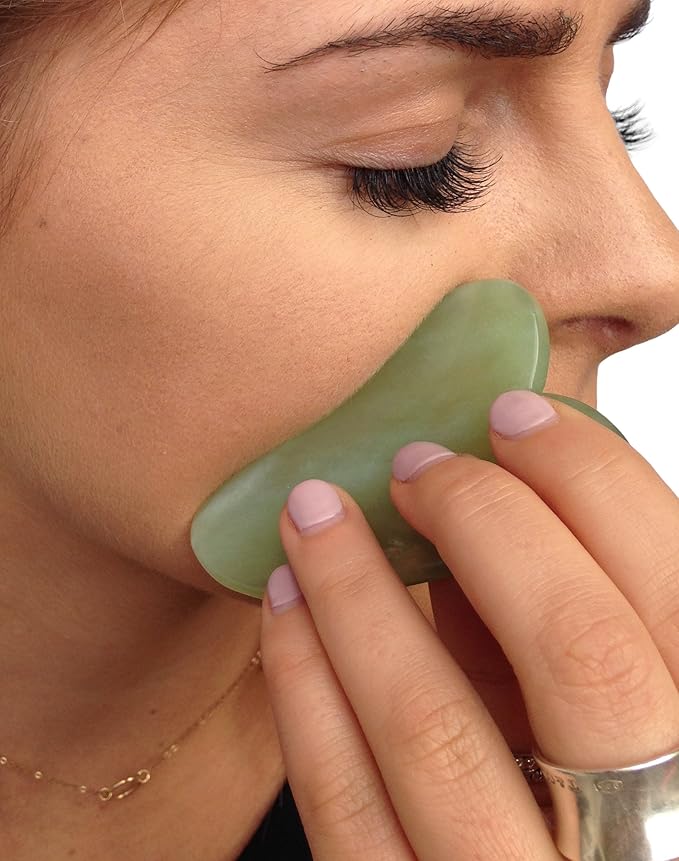 Jade Stone Heart Gua Sha & Massage Cream Kit by Jadience: Myofascial Therapy Tool | Muscle Joint Topical Analgesic | Natural Tension Relaxer for Body Pain Relief & Skin Conditions