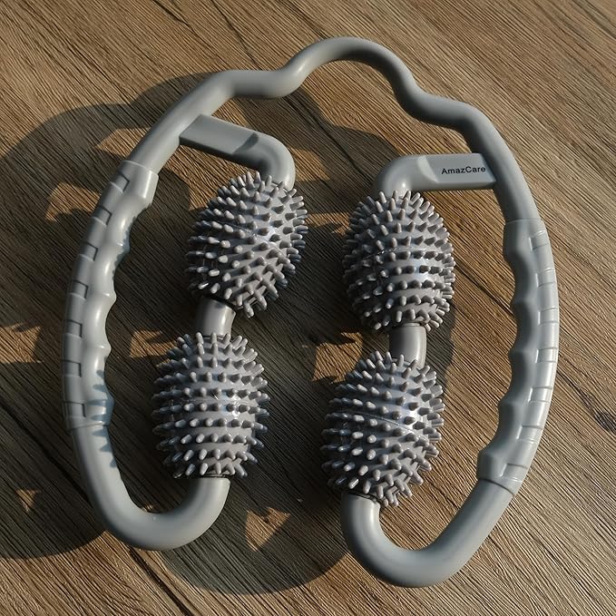Cellulite Massage Tool Leg Roller. Lymphatic Drainage Massager Muscle Roller with Spiky Balls for Thigh Calf Arm Back Buttock. Fascia Blaster for Circulation Deep Tissue Pain Relief Recovery (Gray)