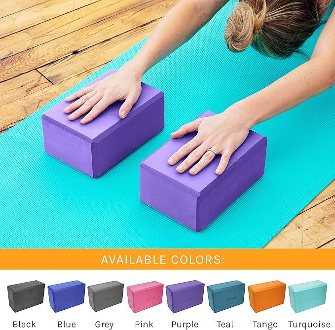 Sol Living Yoga Blocks 2 Pack High Density EVA Foam Yoga Cushion Stretching Pilates Meditation Exercise Equipment Support Deepen Poses Odor Free Non Slip Yoga Accessories - 4" x 6" x 9"- Purple