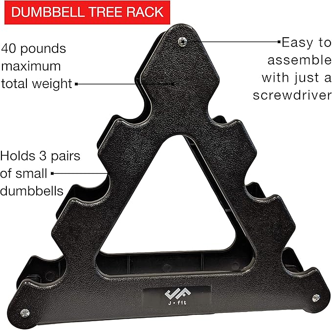 JFIT Dumbbell Tree Rack, Black - Holds up to 40 lbs of Dumbbells (NO WEIGHTS INCLUDED)
