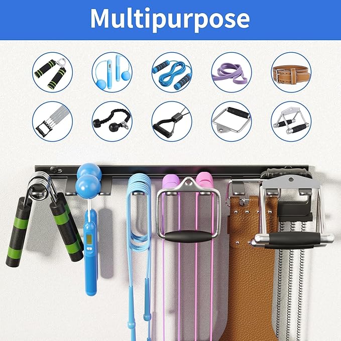 niffgaff Home Gym Storage Rack Organizer - Multi-Purpose Black Fitness Equipment Rack for Bands, Lifting Belts, Accessories