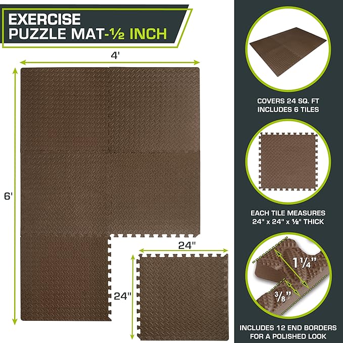 ProsourceFit Puzzle Exercise Mat ½ in, EVA Interlocking Foam Floor Tiles for Home Gym, Mat for Home Workout Equipment, Floor Padding for Kids, Blue, 24 in x 24 in x ½ in, 144 Sq Ft - 36 Tiles