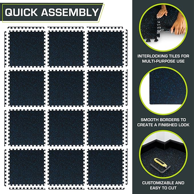 ProsourceFit Rubber Top Exercise Puzzle Mat ½-inch or ¾-inch, EVA Foam Interlocking Tiles for Home Gym Protective Flooring for Equipment and Workouts, Available in 24 SQ FT or 48 SQ FT