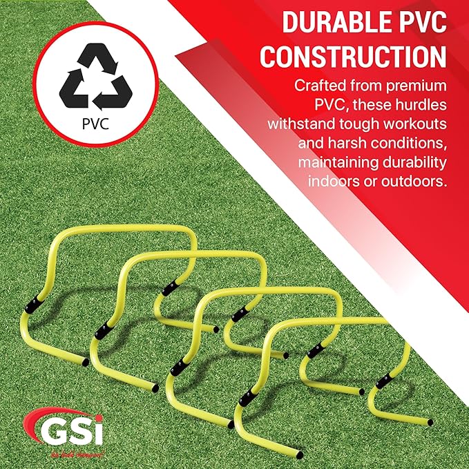 GSi Kids Agility & Speed Training Bundle – 46 Pc Set with 6 Adjustable 6"/12" Hurdles & 40 Training Cones for Sports Drills, PE Class, and Obstacle Courses
