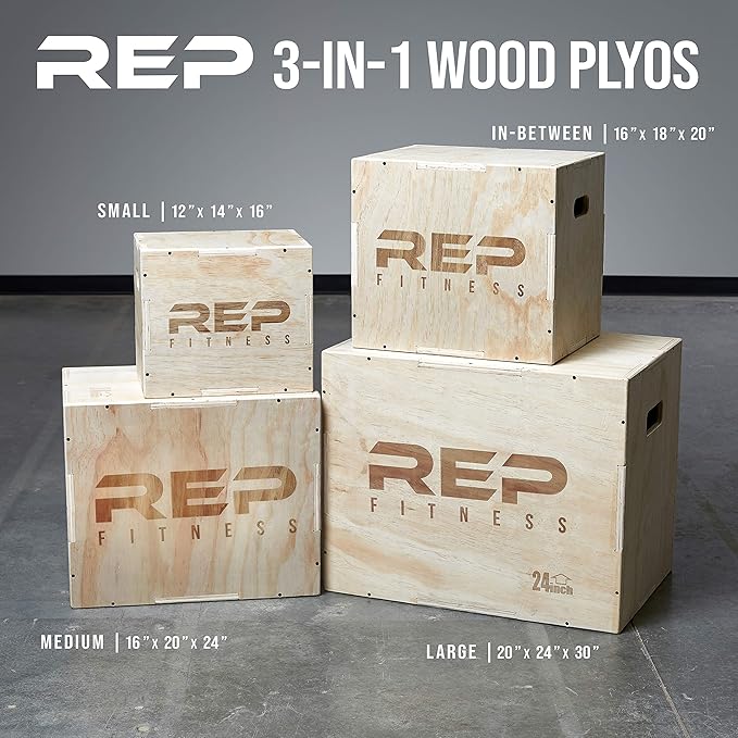 Rep Plyometric Wood Jump Box | CrossFit & Strength Training | 12 to 30" Range of Wooden Step Platforms | Gym & Sports Workouts | Fitness, Exercise, Physical Therapy Equipment | Pro Conditioning Tool