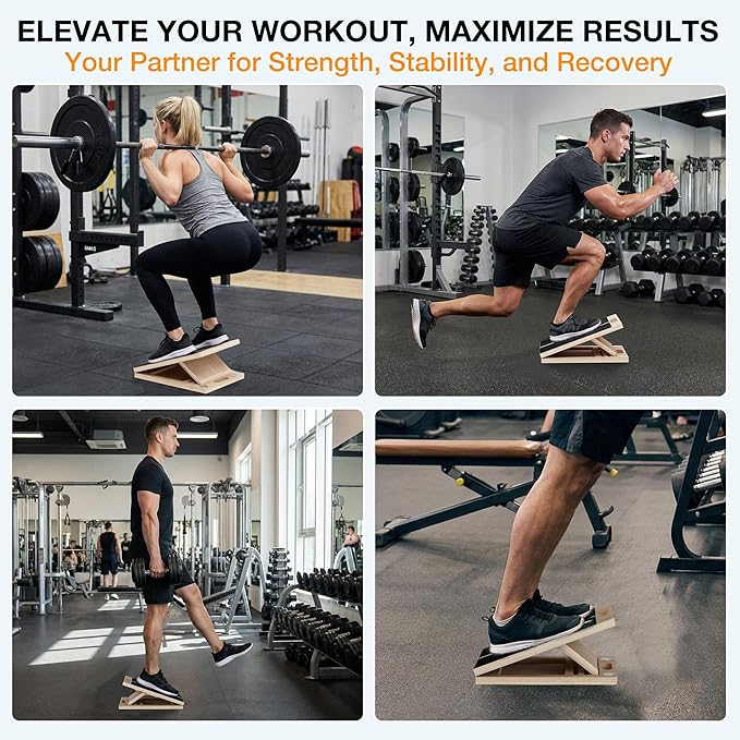 TEMI Slant Board for Calf-Stretching - Wooden Incline Wedge Stretcher for Squats, Foot & Ankle Mobility, Portable Fitness Equipment, Balance Block for Heel Stretch