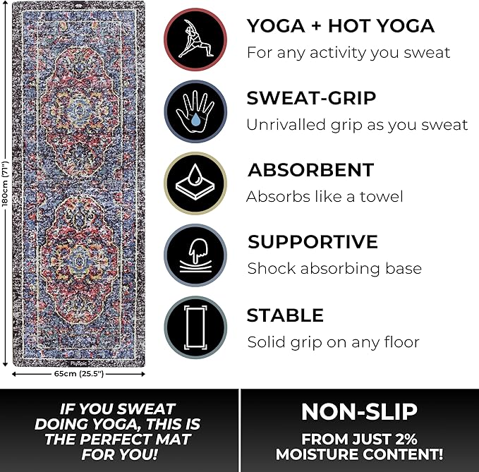 Plyopic. All In One Yoga Mat | Luxury Sweat-Grip Mat/Towel Combo | Ideal for Yoga, Hot Yoga, Bikram, Pilates, Workout & Exercise | Eco-Friendly Natural Rubber