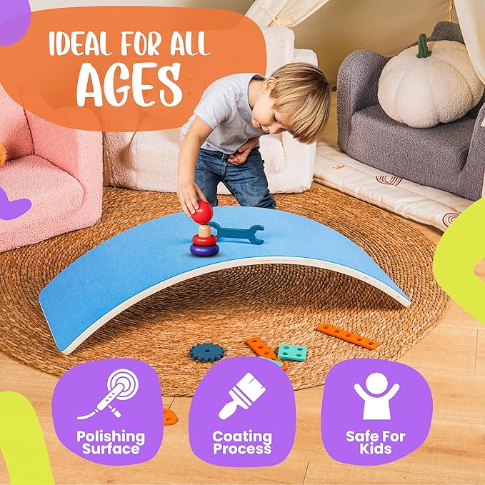 Ultimate Wooden Wobble Balance Board for Kids by bagacootha – Wooden Toddler Toys & Kids Rocker for Endless Play & Imagination | 32" Wobble Balance Board with Felt Base.