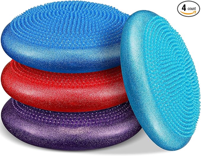 Libima 4 Pcs Glitter Wiggle Seat for Sensory Kids Inflated Wobble Cushion Sensory Seat Flexible Seating for Classroom Elementary, Balance Disc for Kids Adult Office Home