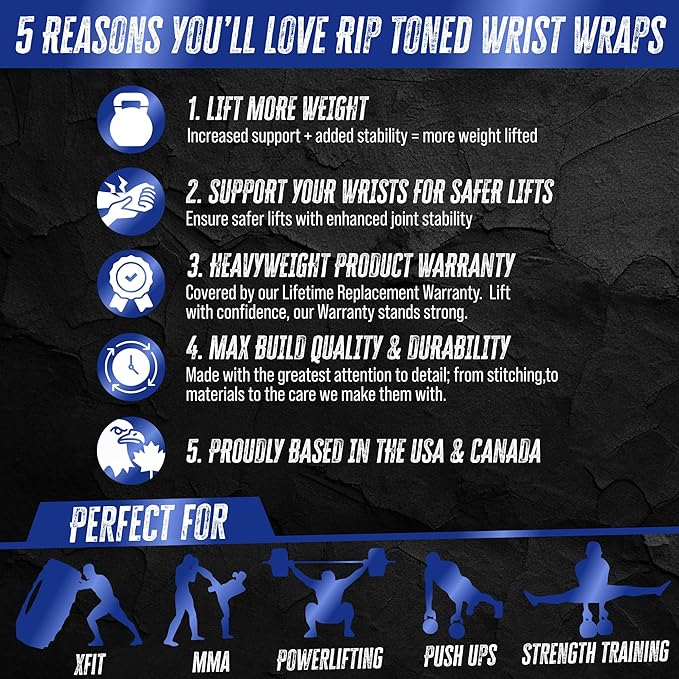 Rip Toned Wrist Wraps for Weightlifting – USPA & USAPL Approved 18" Wrist Straps for Powerlifting – Adjustable, Durable Gym Wraps with Thumb Loop – Quality Support for Men & Women