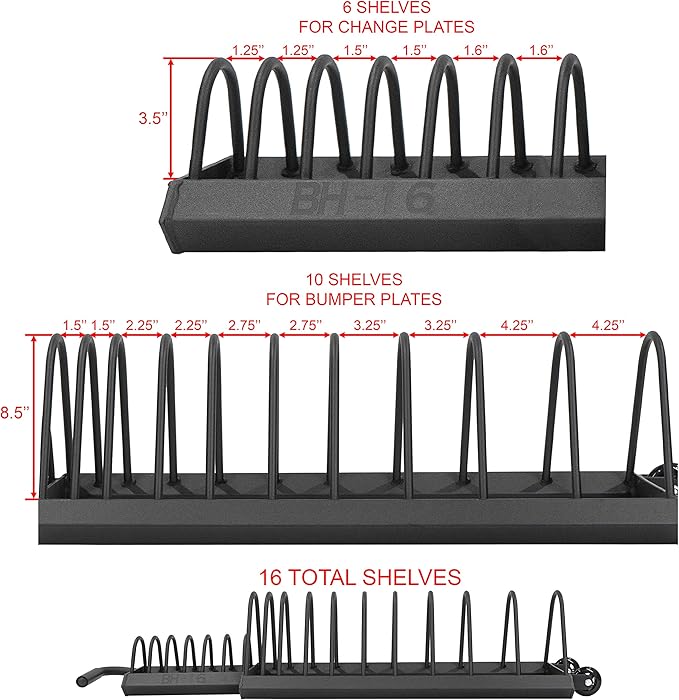 Valor Fitness Portable Bumper Plate Storage Rack – Horizontal Floor Storage with Wheels up to 16 Plates - Home Gym Organization