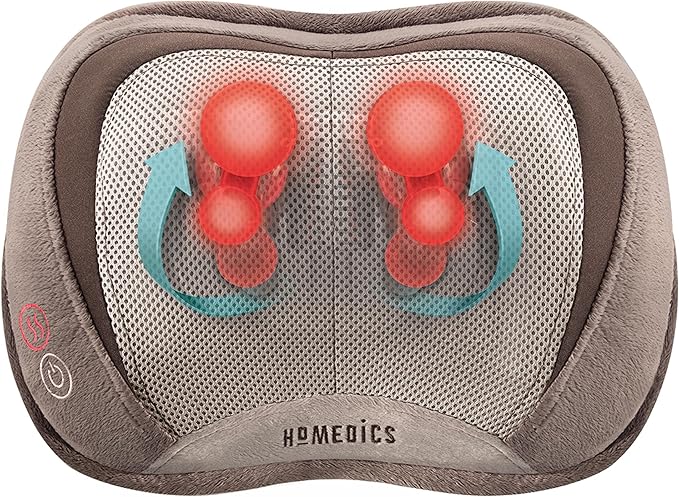 Homedics Shiatsu Back Massager with Heat, 3D Deep Tissue Massage Pillow for Neck & Shoulders, Electric Kneading Lumbar Massager Cushion for Upper & Lower Back Pain Relief, Portable Home Office Travel