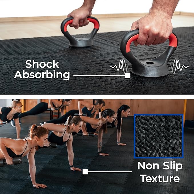 Puzzle Exercise Mat 1.25 in, EVA Interlocking Foam Floor Tiles for Home Gym, Mat for Home Workout Equipment, Floor Padding for Kids, Black, 24 in x 24 in x 1.25 in, 24 Sq Ft - 6 Tiles