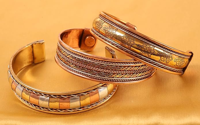 Copper Bracelet Tibetan Style. Hand Forged with Solid and High Gauge Copper Jewelry Cuff for Women Men. Combo of Different Designs