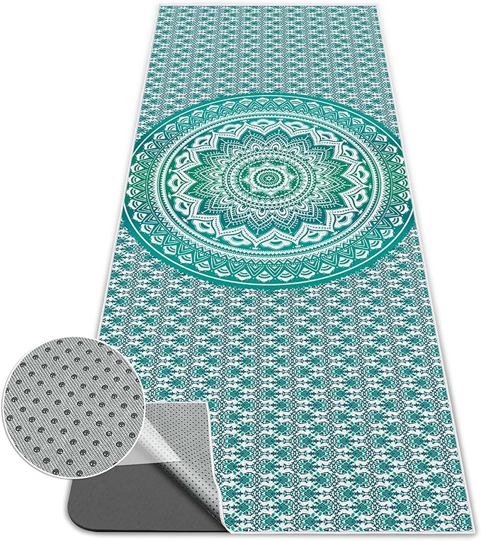 Yoga Towel,Absorbent Yoga Mat Towel for Hot Yoga Non Slip,Stylish Prints,Ideal for Workouts,Hot Yoga,Bikram,Pilates Equipment,72 x 27 in,Green Circle