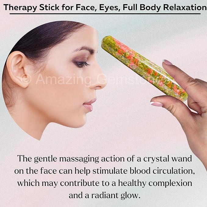 Amazing Gemstone Unakite Crystal Wand Massage Stick - Pelvic Wand Gua Sha for Adults - Crystals and Healing Stones Massage Wands for Adults Gifts (Smooth)