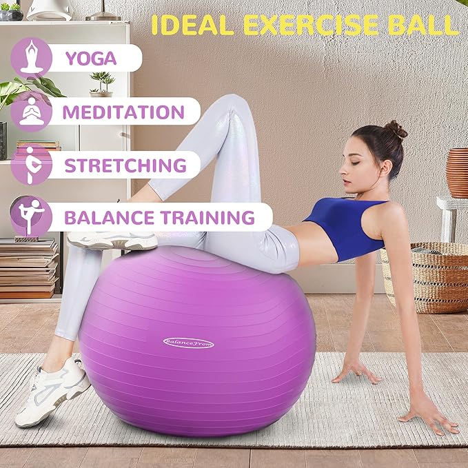 Fitvids Exercise Ball for Fitness, Yoga, Pilates with Quick Pump, Anti-Burst Slip Resistant Balance Ball