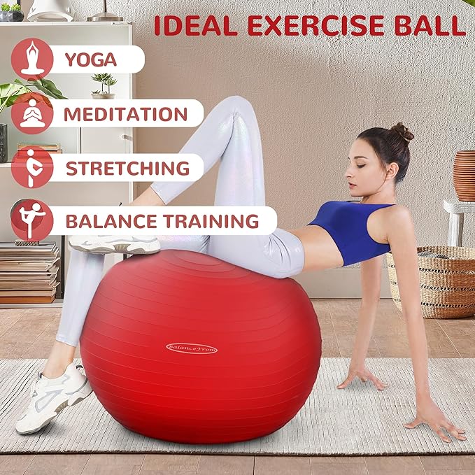 Fitvids Exercise Ball for Fitness, Yoga, Pilates with Quick Pump, Anti-Burst Slip Resistant Balance Ball