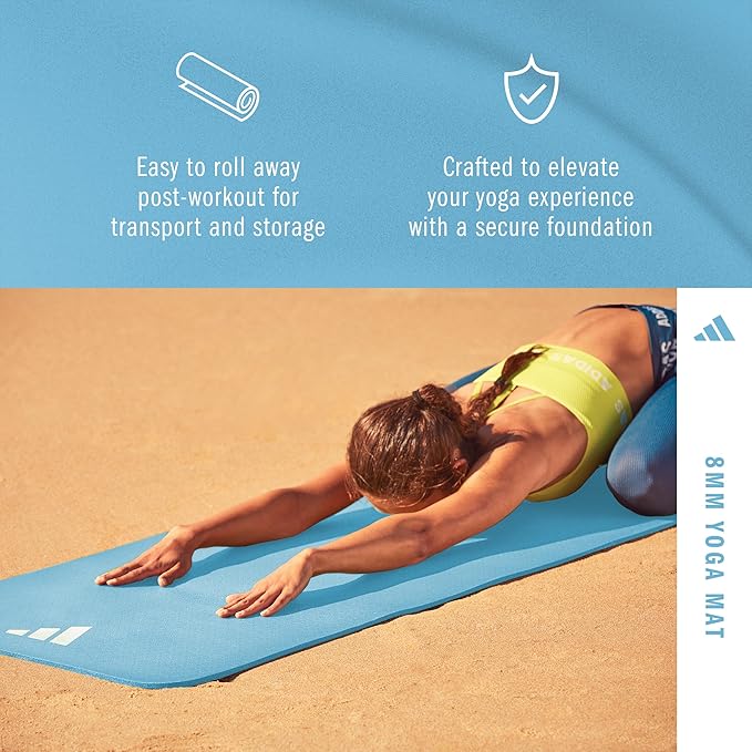 adidas Yoga Mat - Eco Friendly - Non Slip, Durable Textured Surface, 8mm