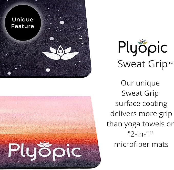 Plyopic. All In One Yoga Mat | Luxury Sweat-Grip Mat/Towel Combo | Ideal for Yoga, Hot Yoga, Bikram, Pilates, Workout & Exercise | Eco-Friendly Natural Rubber