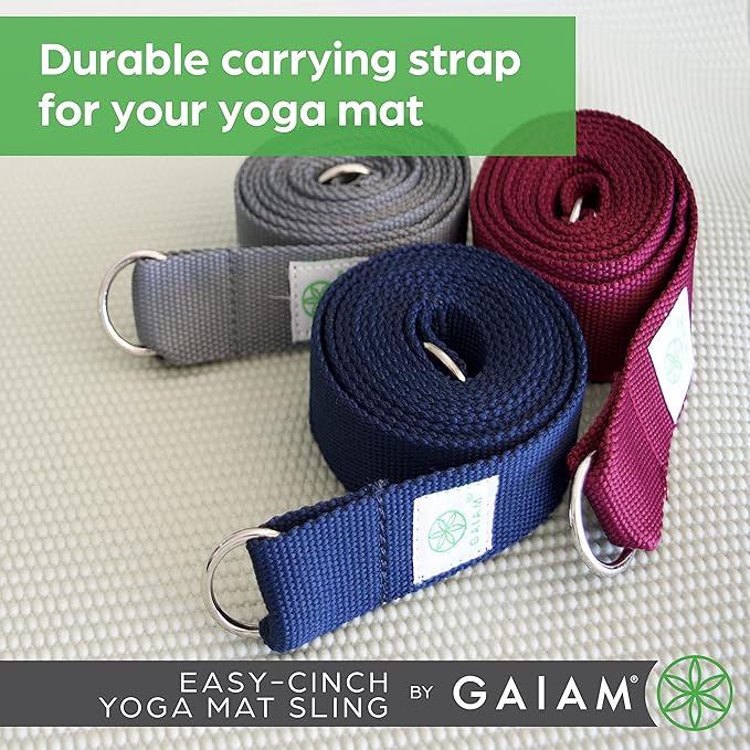 Gaiam Easy-Cinch Yoga Mat Sling - Durable Carrying Strap for Yoga Mat with Metal D-Rings for Secure Fit (No Mat Included)