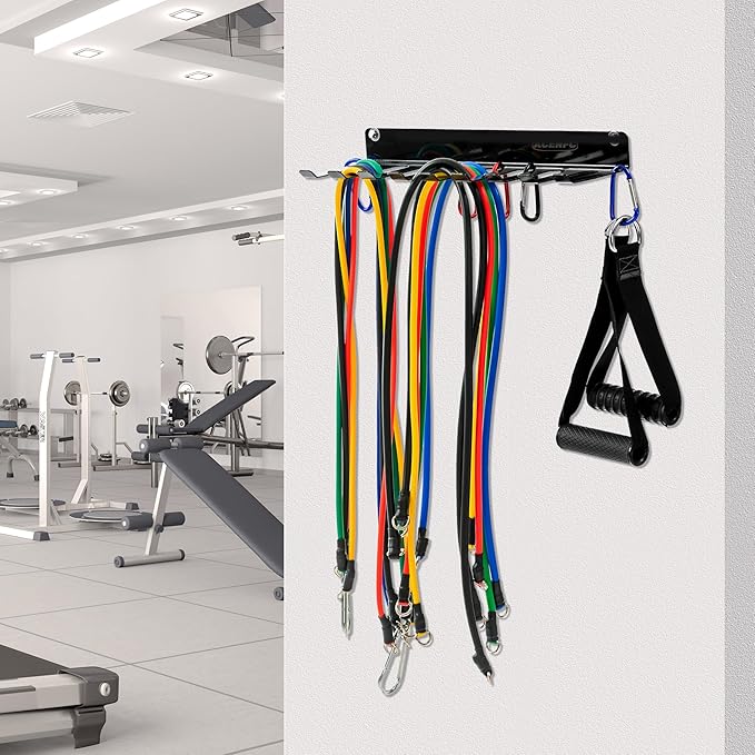 Wall-Mounted Gym Organizer, Resistance Band Storage Rack, Barbell Holder Wall Mount, Dumbbell Storage, Home Gym Accessories Holder (ZJ-L-2m)