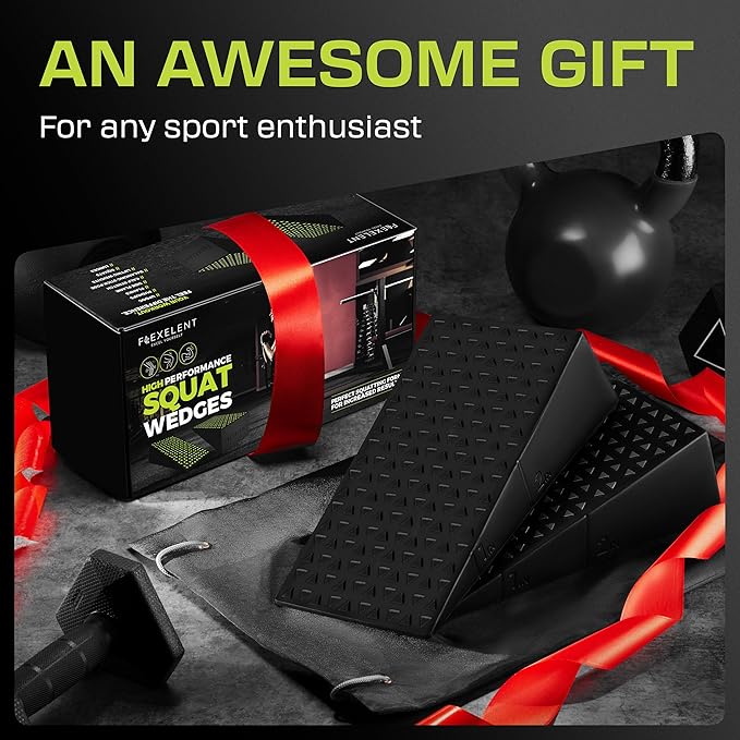 Squat Wedge Block Pair - Heel Elevated Squat Wedge for Deeper Squats, Heavy Lifting and Better Form - 17° Angle Exercise Wedges, Slant Board for Squats with Carry Backpack