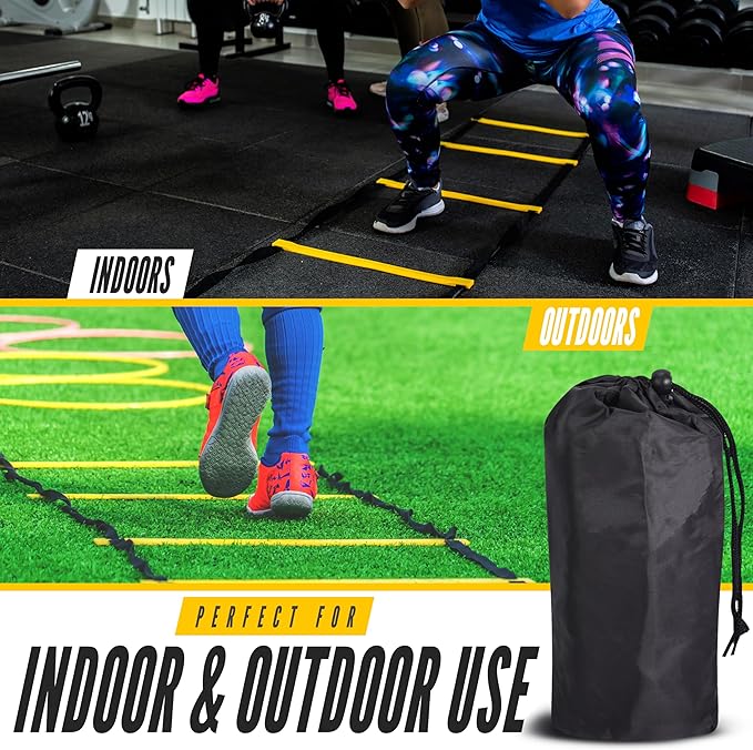 Agility Ladder, 2 Pack - Exercise and Training Ladder Set with Ground Stakes for Football, Soccer, Tennis, and More - Improves Speed & Fitness - Complete with Carrying Bag