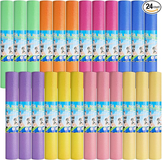 24 Pack 3 mm Thick Yoga Mat Bulk, Non Slip Exercise Workout Fitness Pad for Women Men, Gym Home Yoga Pilates, Easy to Clean, Sturdy PVC