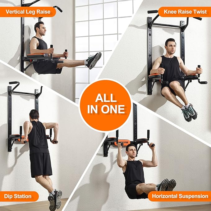 Wall Mounted Foldable Dip Station Pull Up Bar for Home Gym, Multi-Function Fitness Rack, Strength Training Dip Stands, Resistance Band Tube Organizer