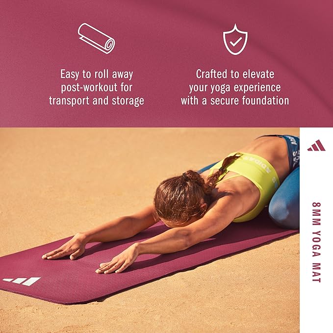 adidas Yoga Mat - Eco Friendly - Non Slip, Durable Textured Surface, 8mm