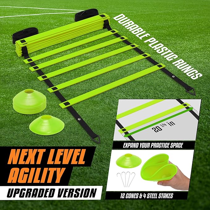 Yes4All Agility Ladder – Adjustable Speed & Agility Training Equipment for All Ages – Durable, Portable, Multiple Combo Sets Available