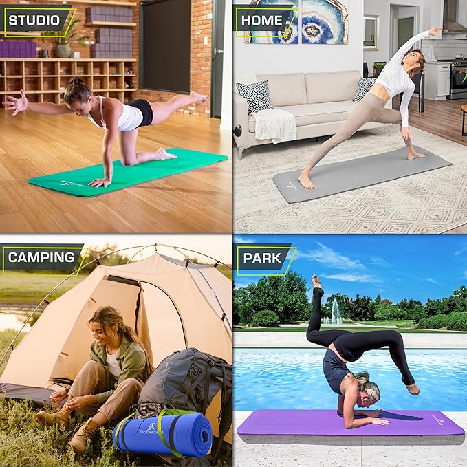ProsourceFit Extra Thick Yoga and Pilates Mat ½” (13mm) or 1" (25mm), 71-inch Long High Density Exercise Mat with Comfort Foam and Carrying Strap
