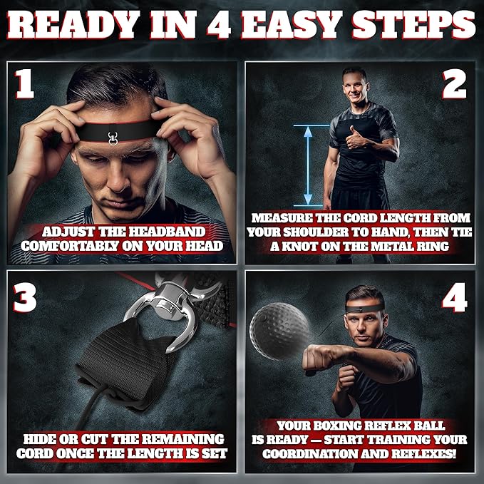 Boxing Reflex Balls Set - 4 Same Weight Color Balls, 2 Adjustable Headbands for Reaction Time Training, Hand-Eye Coordination, Hand Speed and Focus | Beginner to Advanced Drills, Boxing Training Kit