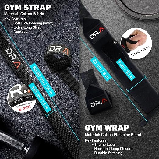 Dr. Arthritis Gym Wrist Wraps & Wrist Straps for Weightlifting Bundle (2 Pairs), Heavy-Duty Workout Straps Support for Everyday Training & Injury Recovery, Lifting Accessories for Men & Women (Black) (Wrap & Straps Combo (Black))