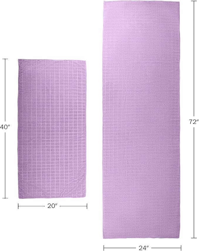 Yoga Mat Towel and Gym Towel Set - 2-Piece Non Slip Set for Hot Yoga, Pilates, and Gym - 72” x 24” Sweat Absorbent and Quick Drying Blanket with Corner Pockets for Mats by Wakeman (Violet)
