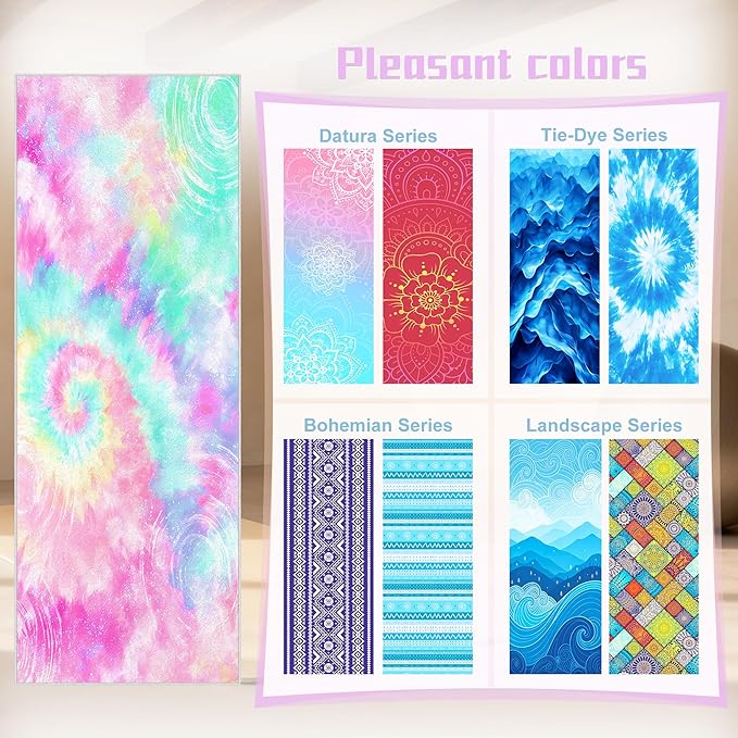 Yoga Mat Towel,Hot Yoga Towel High-Definition Pattern,Machine Washable with Ultra-Absorbent Yoga Towels for Hot Yoga Non Slip for Fitness,Exercise,Pilates,72 x 27 in,Pink and Green Gradient