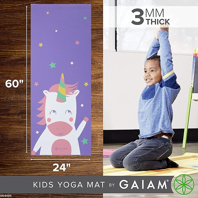 Gaiam Kids Yoga Mat Exercise Mat, Yoga for Kids with Fun Prints - Playtime for Babies, Active & Calm Toddlers and Young Children (60" L x 24" W x 3mm Thick)