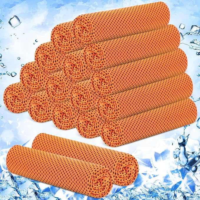 Hosuly 12 Pieces Cooling Towels for Hot Weather Soft Breathable Cold Towel Yoga Towels for Sweat, Sports, Workout, Fitness, Gym, Running, Travel Camping, 12 x 40 Inch (Orange)