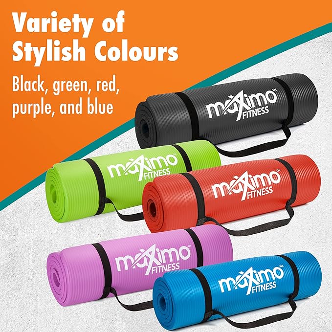 Maximo Fitness Yoga Mat - Multipurpose Exercise Mat for Men, Women and Kids, Ideal Non Slip Workout Mats for Yoga, Pilates, Gym Exercise with Carrying Strap