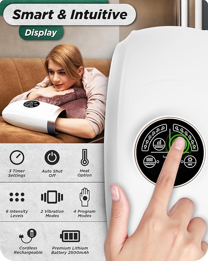Lunix LX3 FSA Carpal Tunnel & Wrist Pain Relief Device, Heated Air Compression Hand Massager Machine for Arthritis & Finger Numbness, Cordless, Lunar White