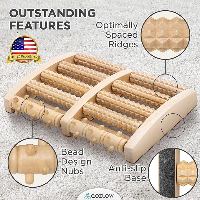COZLOW - Foot Massager for Plantar Fasciitis Relief - Wooden Massage Roller with Arch Shape Design - Foot Pain Relief, Neuropathy, Heel Spur Pain, Stress Relief, and Relaxation - Muscle Therapy Tool