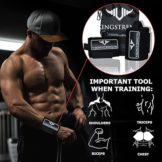 VIKINGSTRENGTH Wrist Brace Support (18" Premium Quality) for Weight lifting, Crossfit, Bodybuilding and Fitness. Wrist Wraps for Pain Relief and Recovery. Strap for Men and Women + V-Strength App