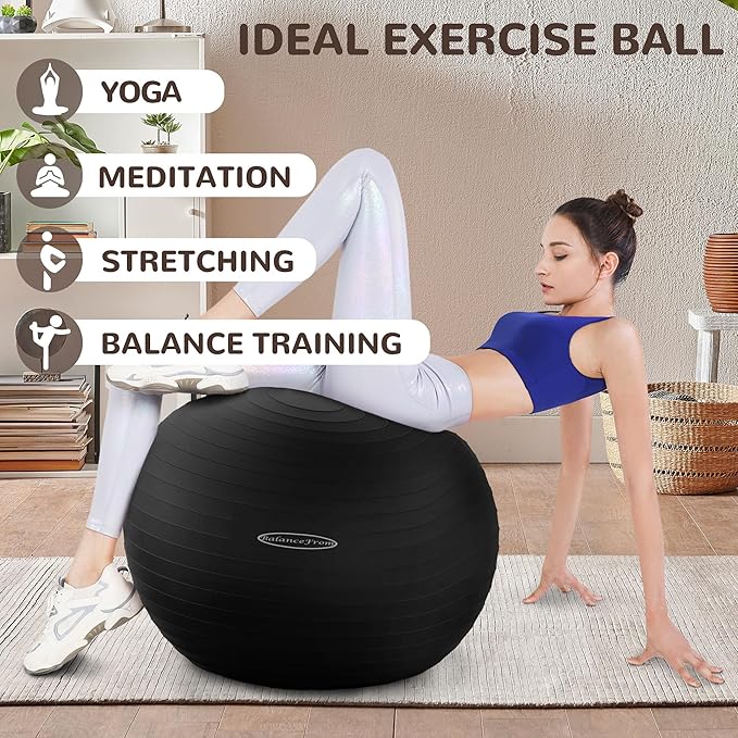 Fitvids Exercise Ball for Fitness, Yoga, Pilates with Quick Pump, Anti-Burst Slip Resistant Balance Ball
