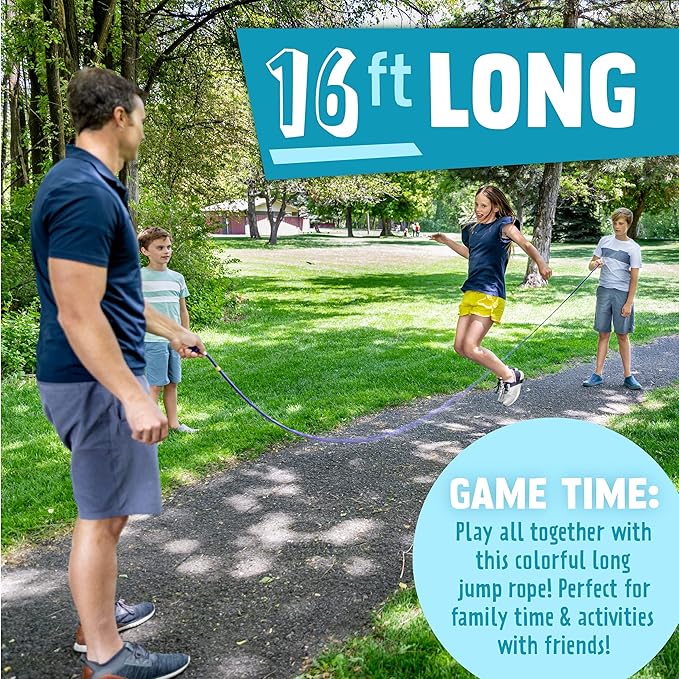 Just Jump It 16' Foot Single Jump Rope for Kids Women and Men - Active Outdoor Youth Fitness Excersing Equipment - Double Dutch Length Gym Accessories