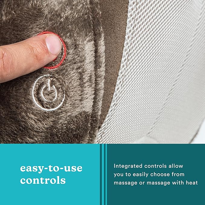 Homedics Shiatsu Back Massager with Heat, 3D Deep Tissue Massage Pillow for Neck & Shoulders, Electric Kneading Lumbar Massager Cushion for Upper & Lower Back Pain Relief, Portable Home Office Travel